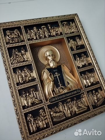 Резная Икона Сергий Радонежский Резная Икона Сергий Радонежский