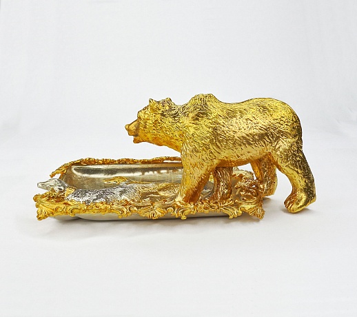 Сувенирная пепельница "Охота на медведя" в золоте.