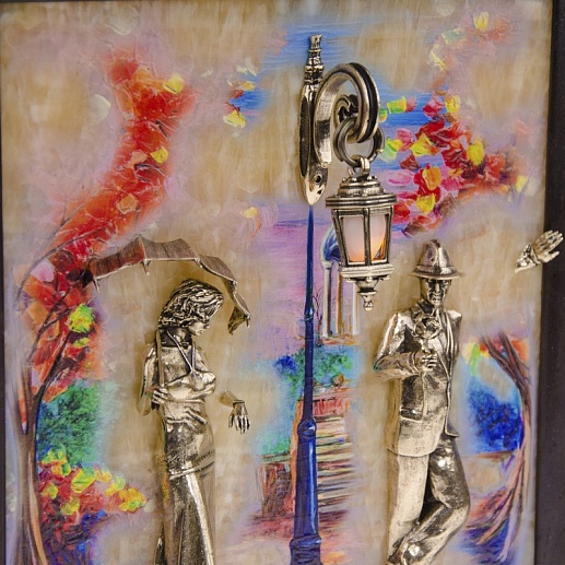 Бронзовая картина "Пара. Кисловодск. Храм воздуха" с подсветкой