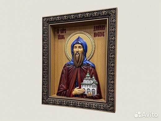 Святой Даниил Московский икона резная Святой Даниил Московский икона резная