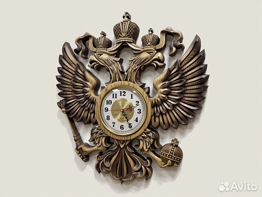 Часы герб резной РФ из ясеня Часы герб резной РФ из ясеня