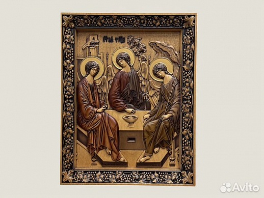 Резная икона из дерева Святая Троица Резная икона из дерева Святая Троица