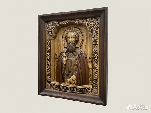 Святой Сергий Радонежский икона из ясеня Святой Сергий Радонежский икона из ясеня