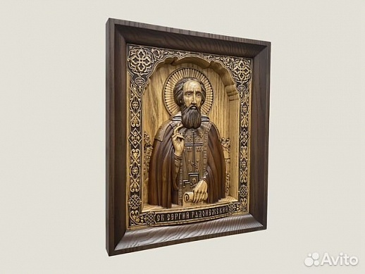 Святой Сергий Радонежский икона из ясеня Святой Сергий Радонежский икона из ясеня