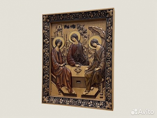 Резная икона из дерева Святая Троица Резная икона из дерева Святая Троица