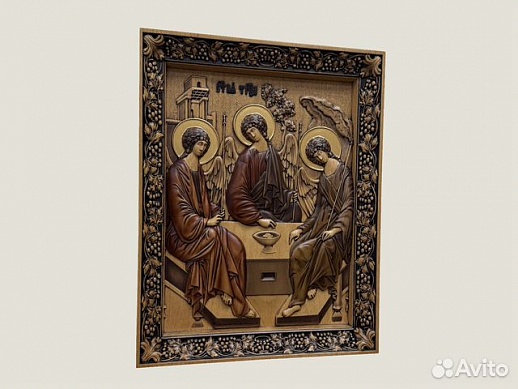 Резная икона из дерева Святая Троица Резная икона из дерева Святая Троица