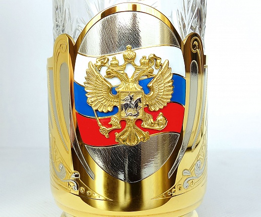 Оригинальный подстаканник со стаканом "Герб России". Златоуст