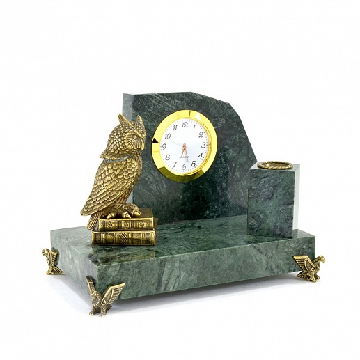 Бронзовый письменный набор с часами "Сова"