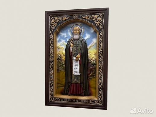 Икона резная Святой Сергий Радонежский Икона резная Святой Сергий Радонежский