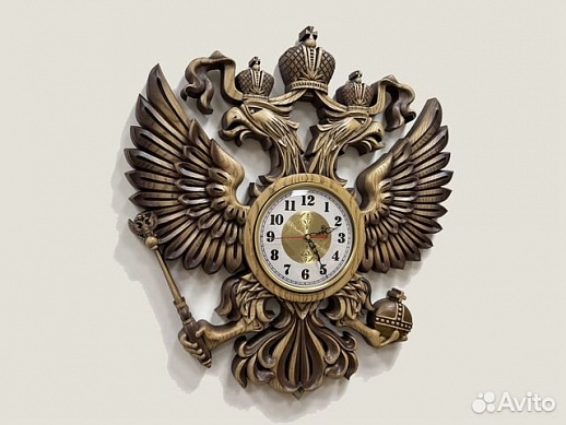 Часы герб резной РФ из ясеня Часы герб резной РФ из ясеня