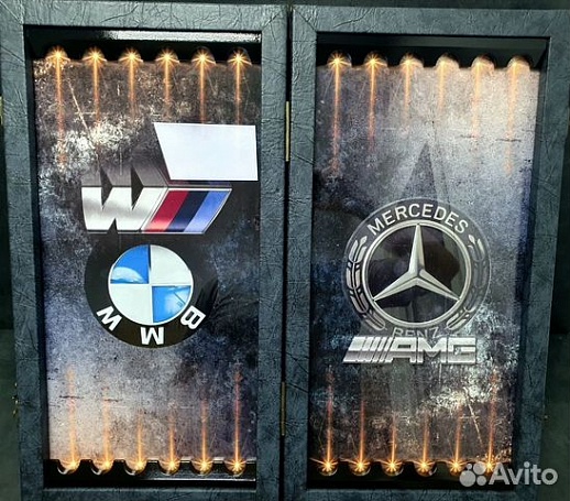 Дорогие нарды под стеклом «BMW против Mercedes» Дорогие нарды под стеклом «BMW против Mercedes»