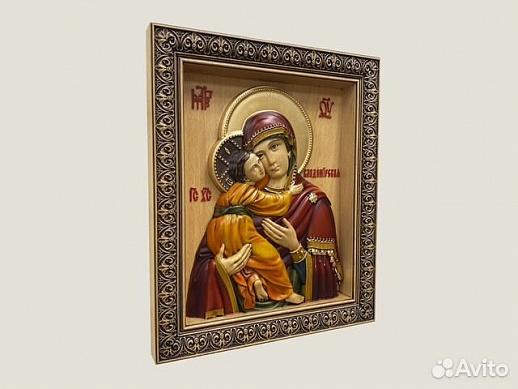 Владимирская икона Божией Матери резная из дерева Владимирская икона Божией Матери резная из дерева